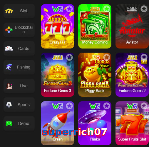 Main screen of Superrich07 game page for PK players