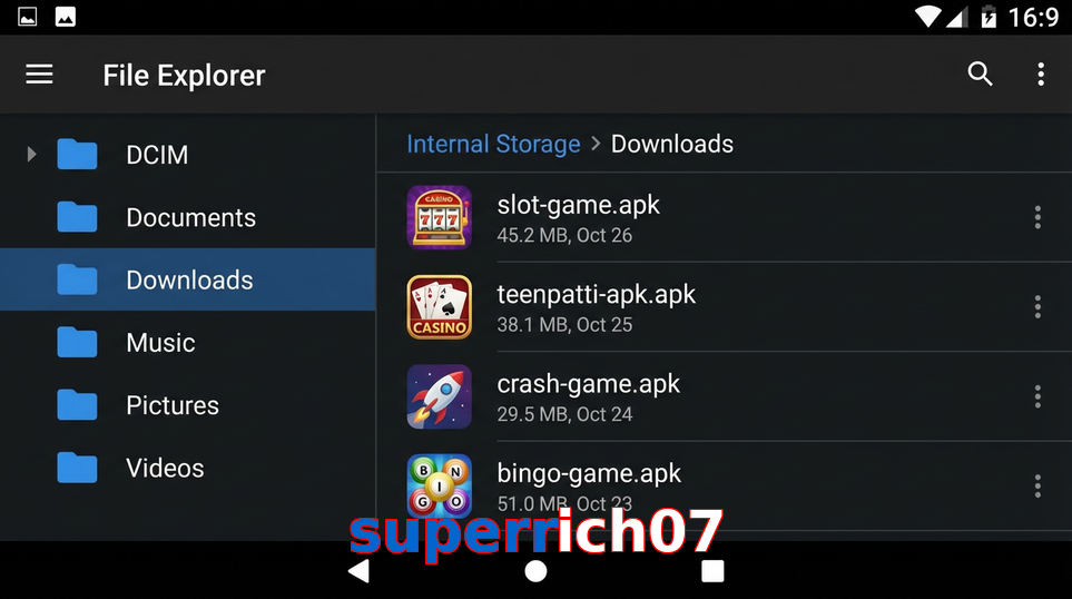 Main screen of Superrich07 gameapk page for PK players