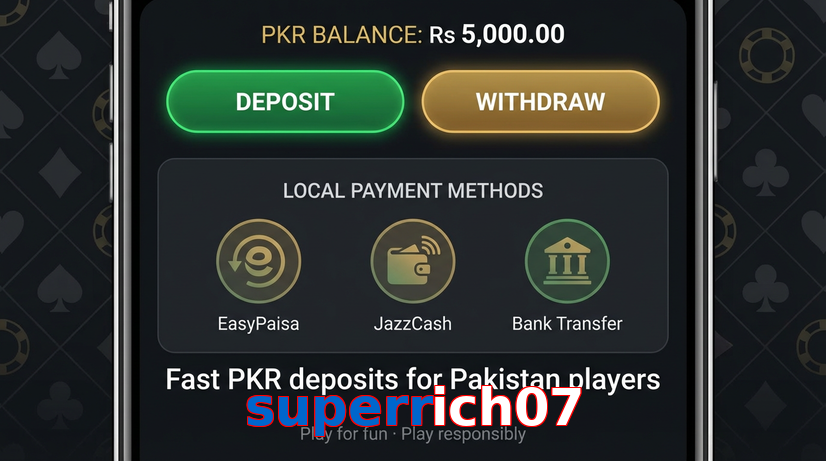 Deposit and withdrawal screen with PKR methods